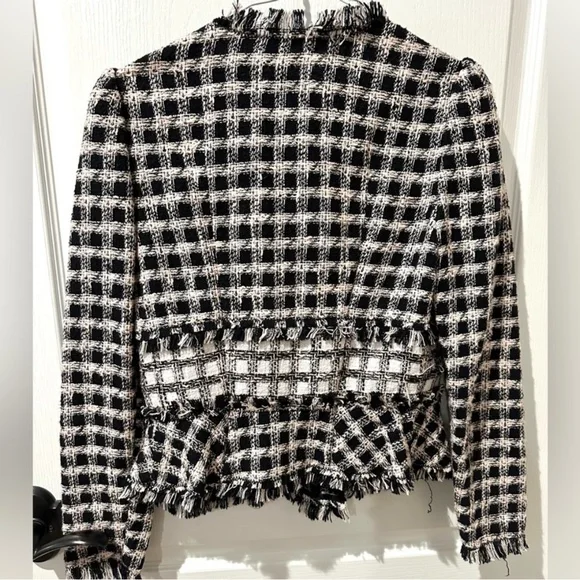 Rebecca Taylor Black and White Tweed Fringe Blazer Sz 6 - Picture 10 of 12